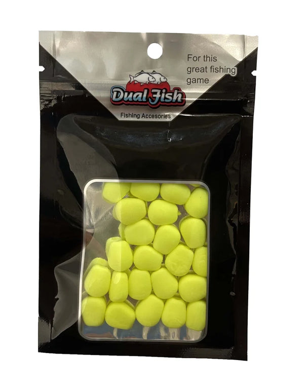 Porumb flotant din silicon, cu aroma adaugata, pentru pescuit, culoare galben fluo